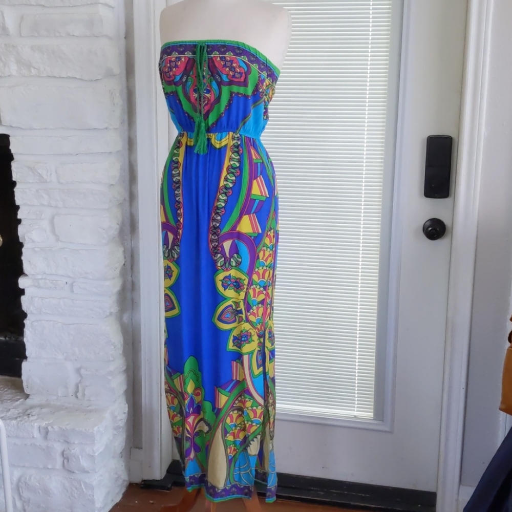 Flying Tomato Strapless Maxi Dress Colorful Boho